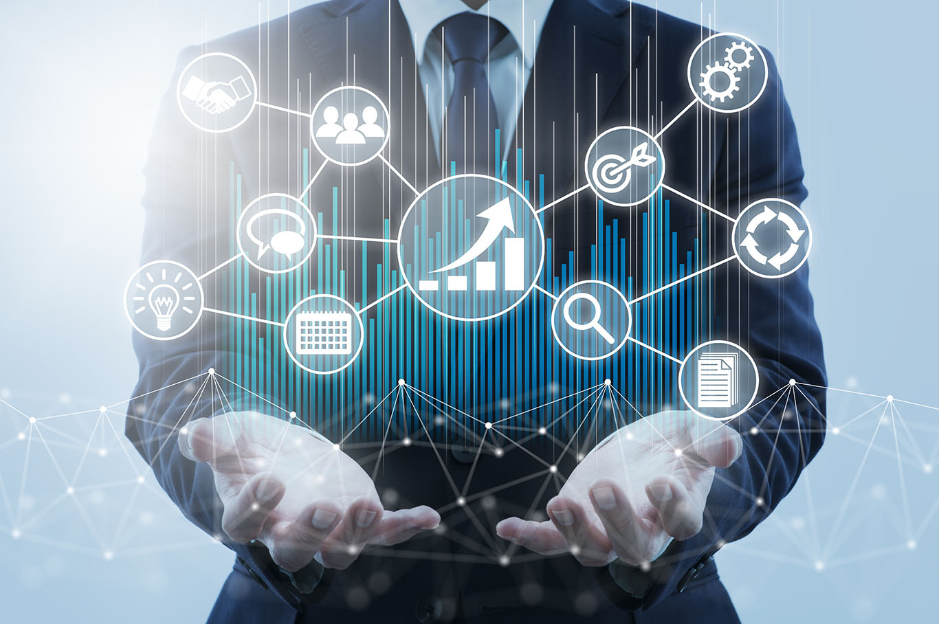 Business growth strategy and management. Business person holding